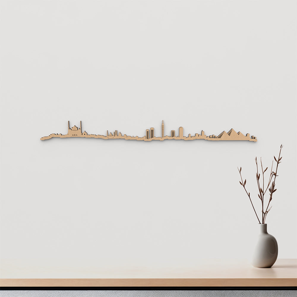 Skyline El Cairo de madera marrón para decoración de pared.