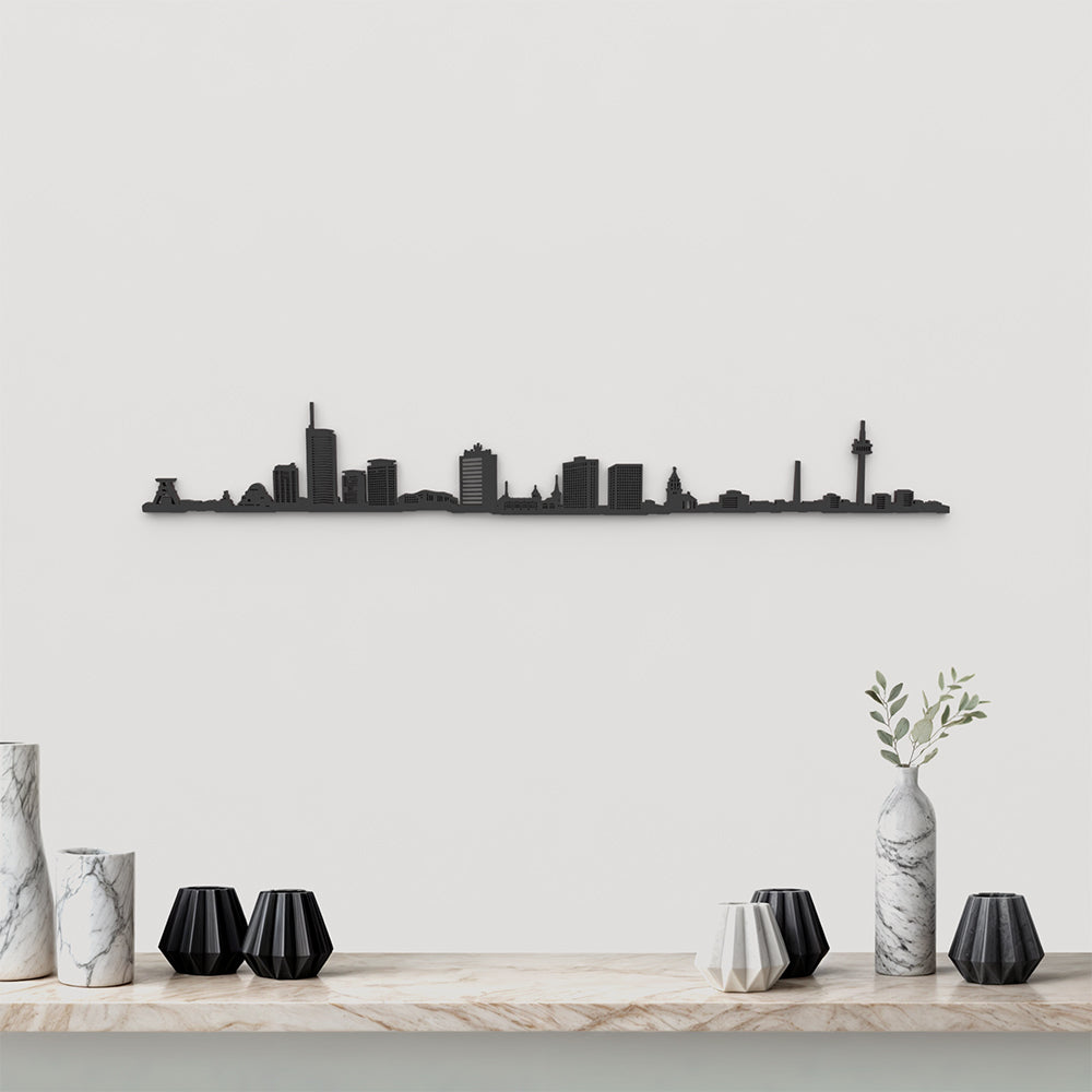 Skyline Essen de madera negra, silueta decorativa de pared.