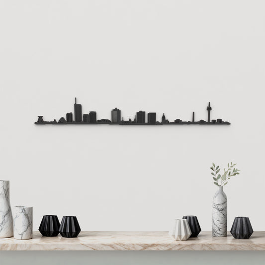 Skyline Essen de madera negra, silueta decorativa de pared.