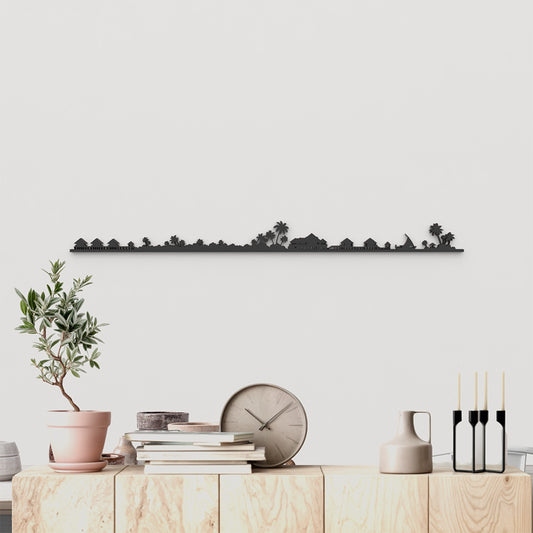 Skyline Maldives de madera negra, silueta decorativa de pared.