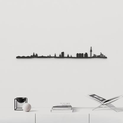 Skyline Mannheim de madera negra, silueta decorativa de pared.