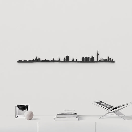 Skyline Mannheim de madera negra, silueta decorativa de pared.