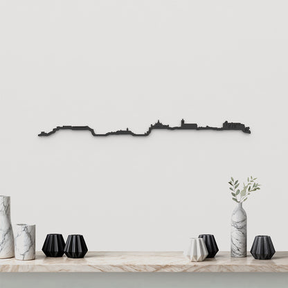 Skyline Maó de madera negra, silueta decorativa de pared.