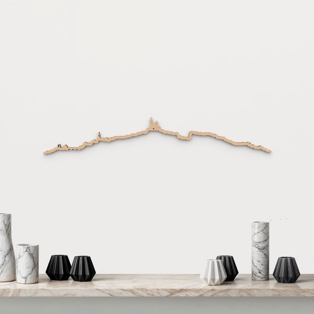 Skyline Marsella de madera marrón para decoración de pared.