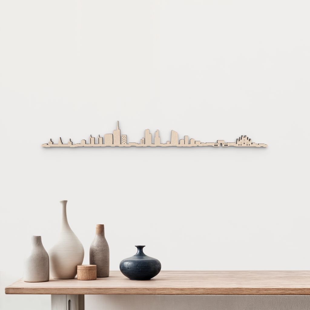 Skyline Milán en madera natural para decoración mural.