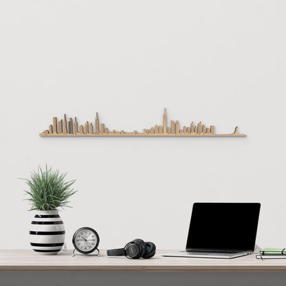 Skyline New York de madera marrón para decoración de pared.