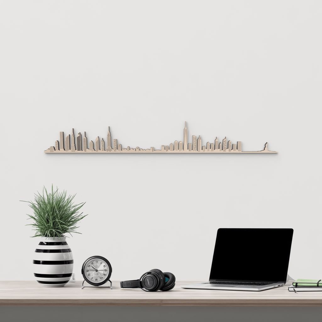 Skyline New York en madera natural para decoración mural.