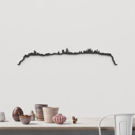 Skyline Orvieto de madera negra, silueta decorativa de pared.