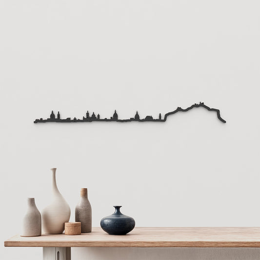 Skyline Palermo de madera negra, silueta decorativa de pared.