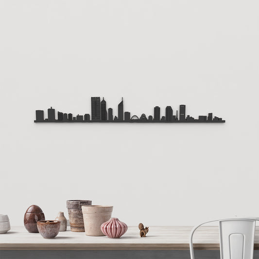 Skyline Perth de madera negra, silueta decorativa de pared.