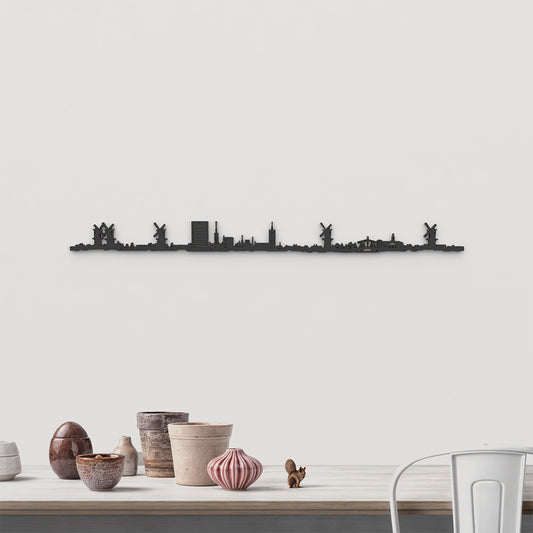 Skyline Schiedam de madera negra, silueta decorativa de pared.