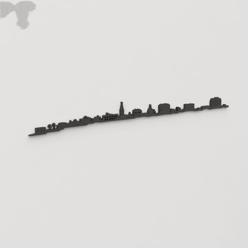 Perspectiva lateral del skyline Alghero en madera negra.