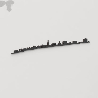 Perspectiva lateral del skyline Alghero en madera negra.