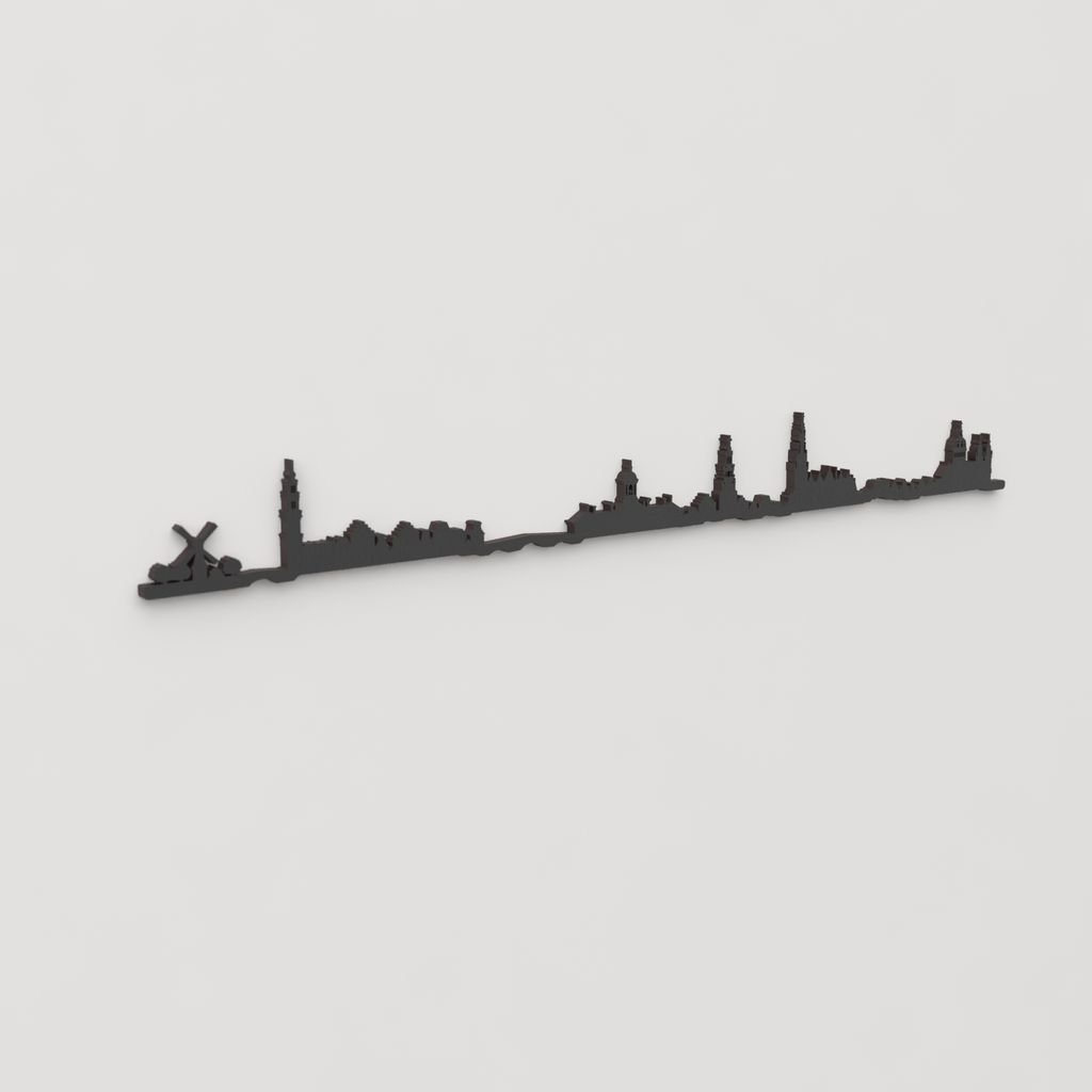 Perspectiva lateral del skyline Ámsterdam en madera negra.