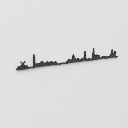 Perspectiva lateral del skyline Ámsterdam en madera negra.