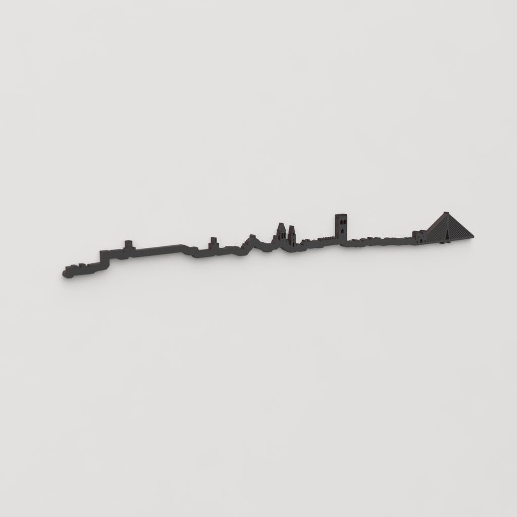 Perspectiva lateral del skyline Badajoz en madera negra.