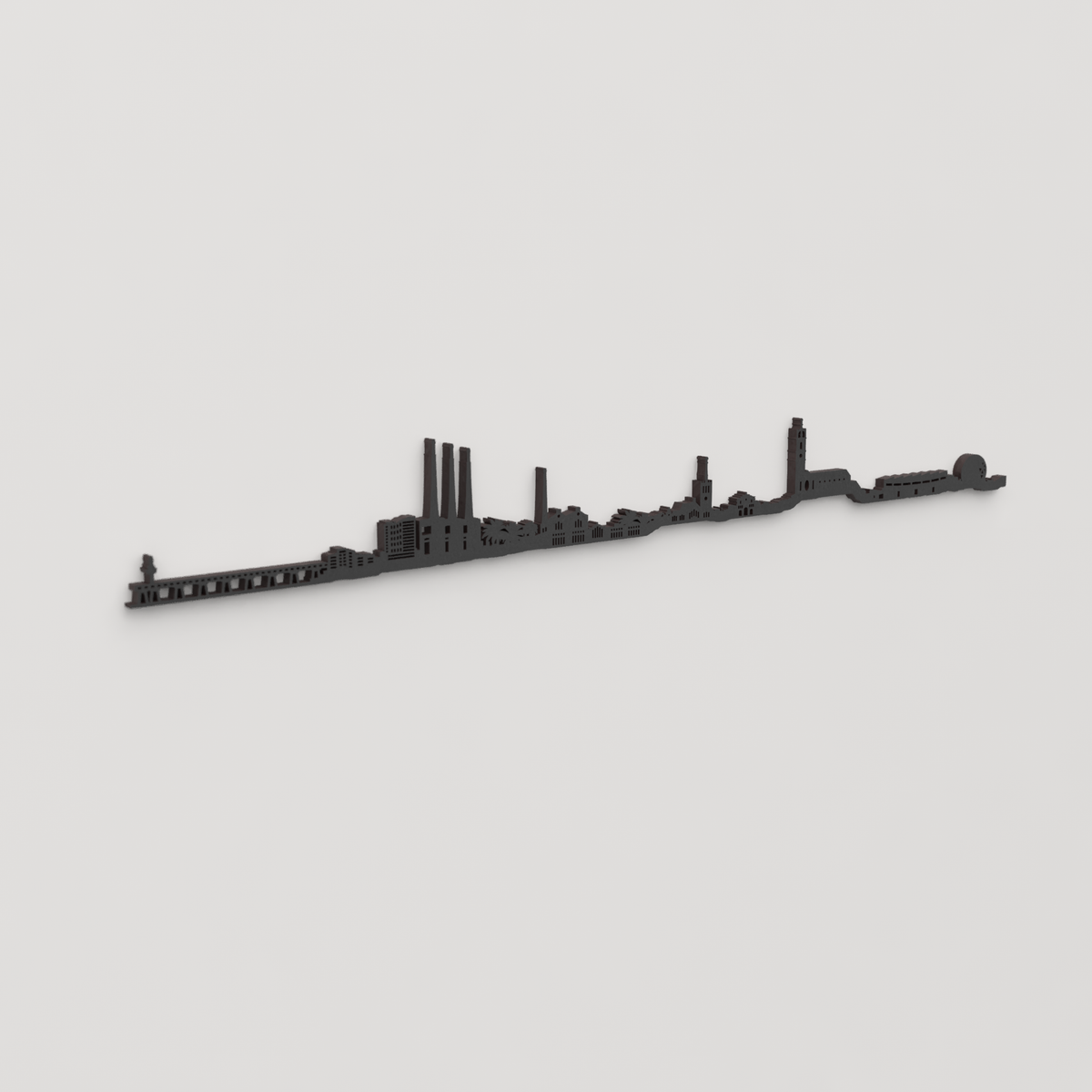 Perspectiva lateral del skyline Badalona en madera negra.
