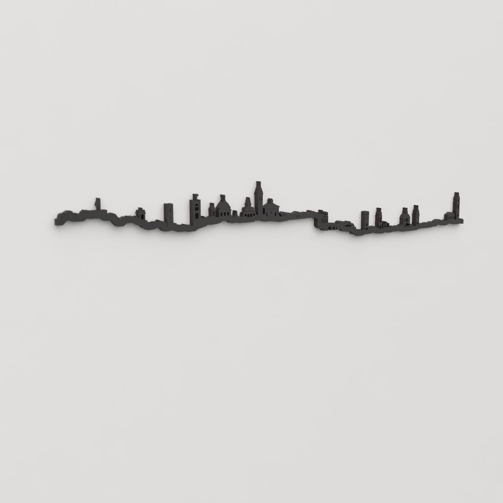 Perspectiva lateral del skyline Bergamo en madera negra.