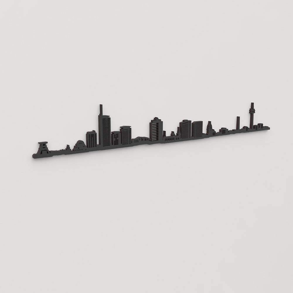 Perspectiva lateral del skyline Essen en madera negra.