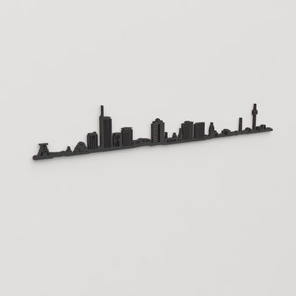 Perspectiva lateral del skyline Essen en madera negra.