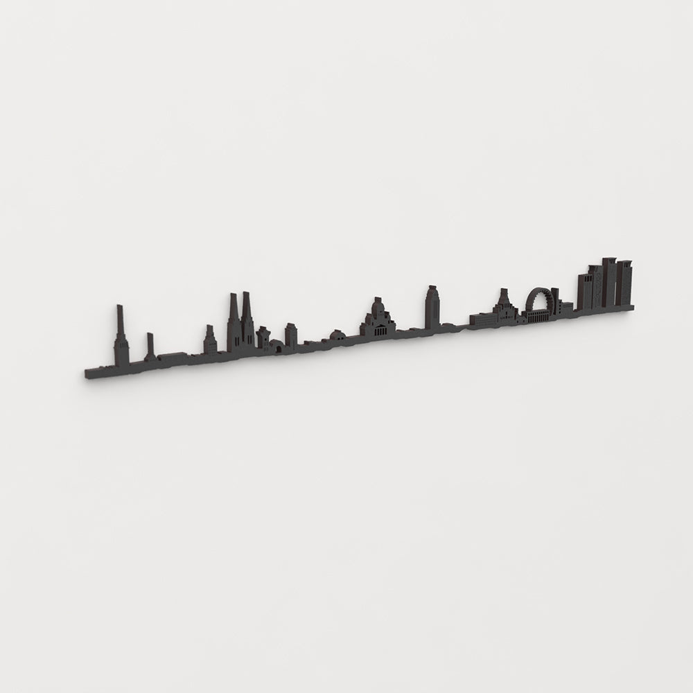 Perspectiva lateral del skyline Helsinki en madera negra.