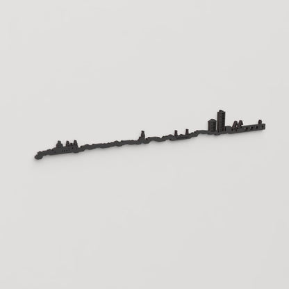 Perspectiva lateral del skyline Huelva en madera negra.