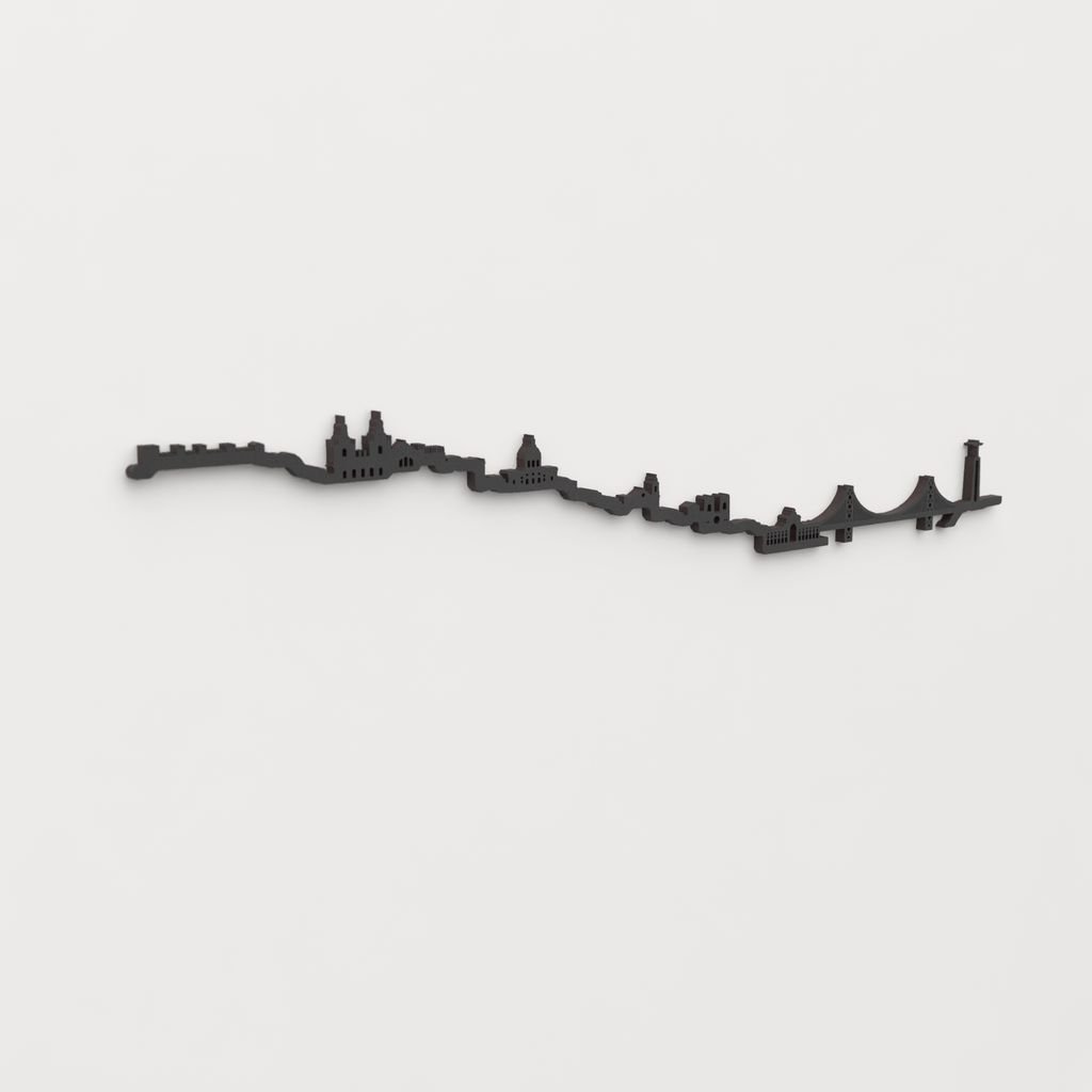 Perspectiva lateral del skyline Lisboa en madera negra.