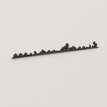Perspectiva lateral del skyline Maldives en madera negra.