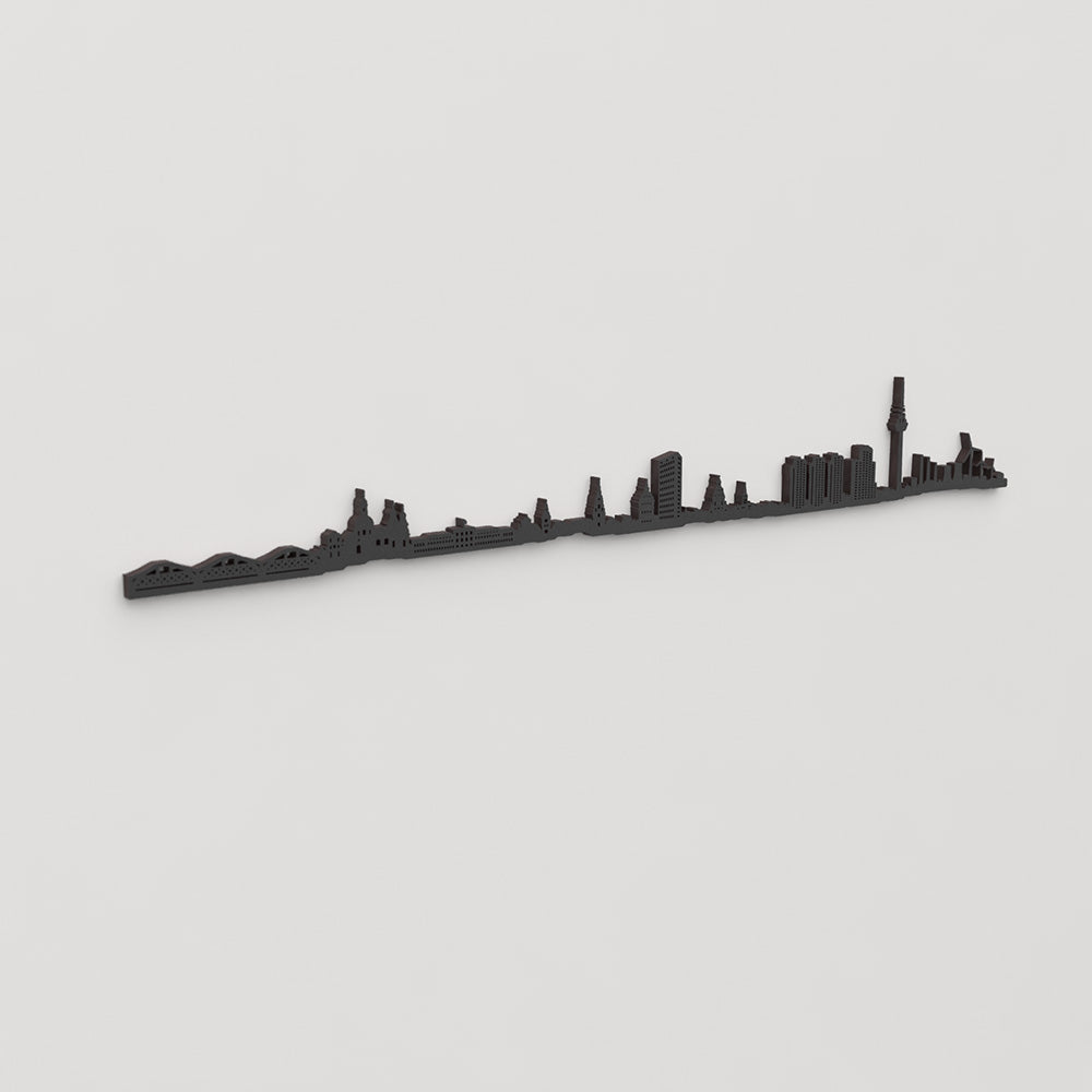 Perspectiva lateral del skyline Mannheim en madera negra.