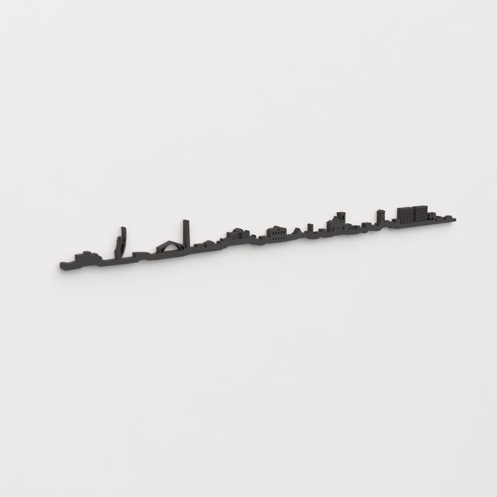 Perspectiva lateral del skyline Mataró en madera negra.