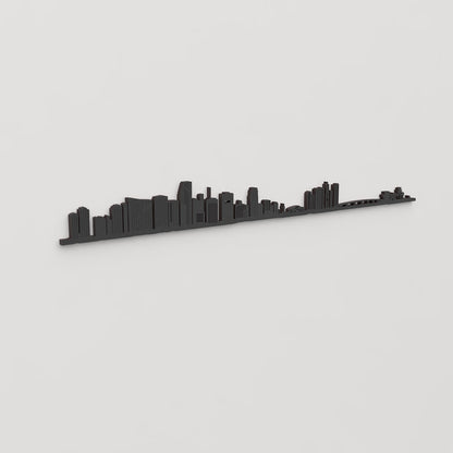 Perspectiva lateral del skyline Miami en madera negra.