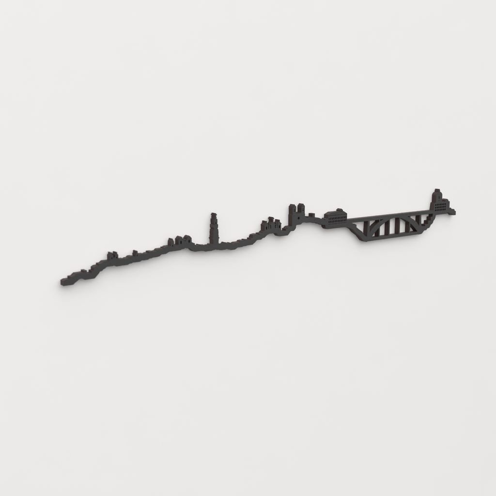 Perspectiva lateral del skyline Oporto en madera negra.