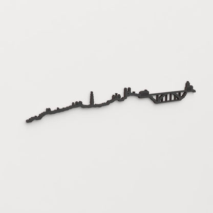 Perspectiva lateral del skyline Oporto en madera negra.