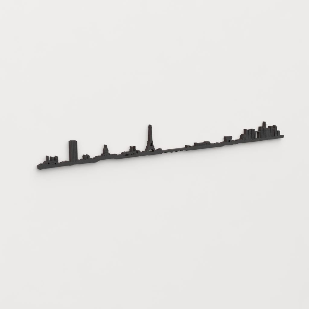 Perspectiva lateral del skyline París en madera negra.