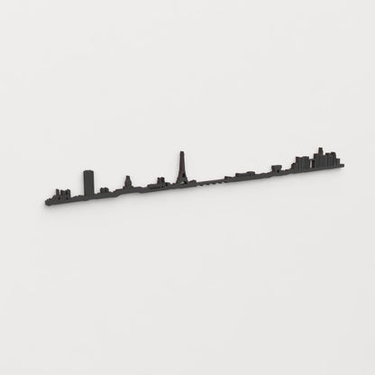 Perspectiva lateral del skyline París en madera negra.