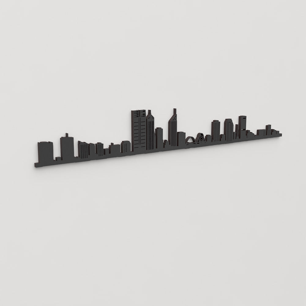 Perspectiva lateral del skyline Perth en madera negra.