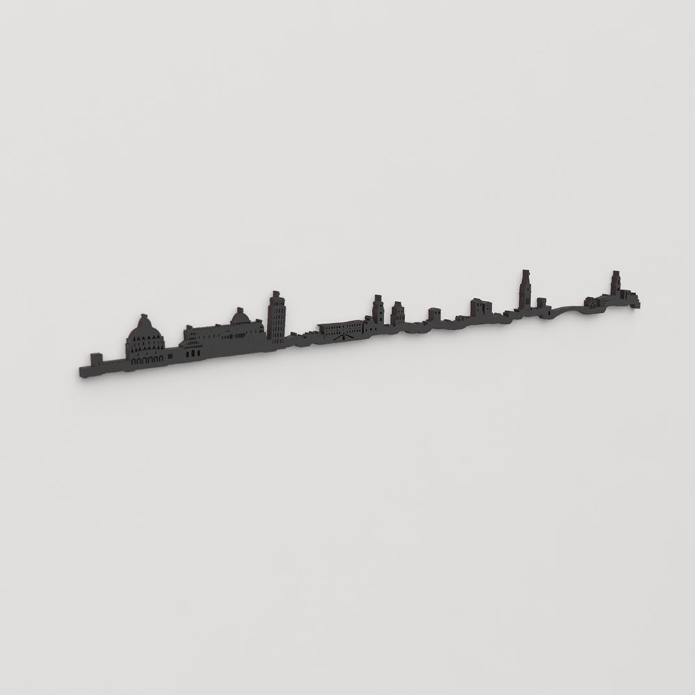 Perspectiva lateral del skyline Pisa en madera negra.