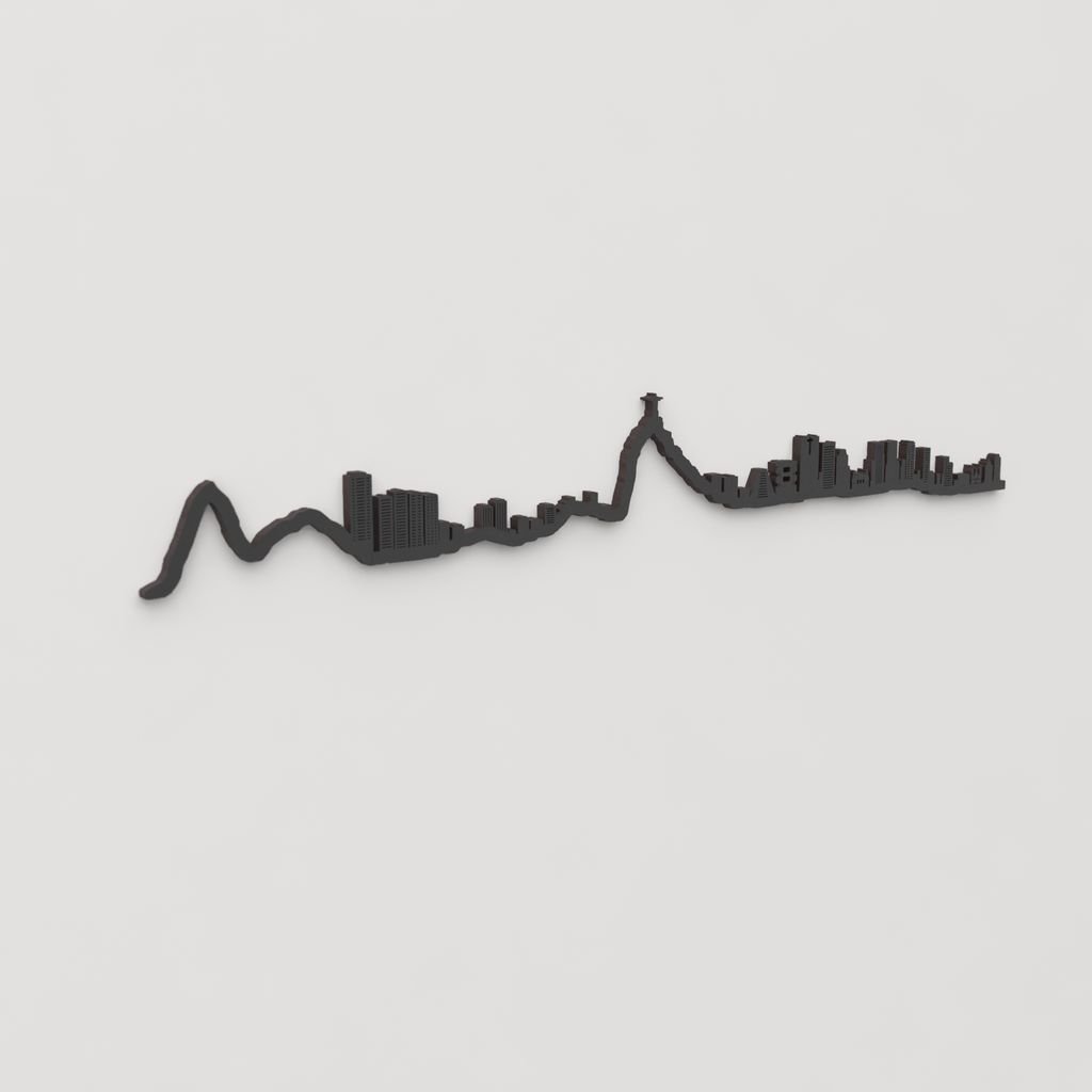 Perspectiva lateral del skyline Río de Janeiro en madera negra.