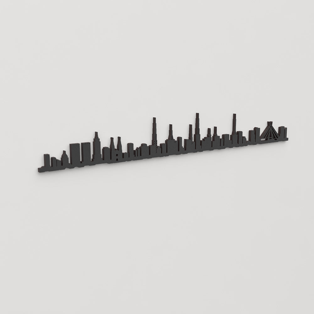 Perspectiva lateral del skyline São Paulo en madera negra.