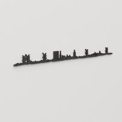 Perspectiva lateral del skyline Schiedam en madera negra.
