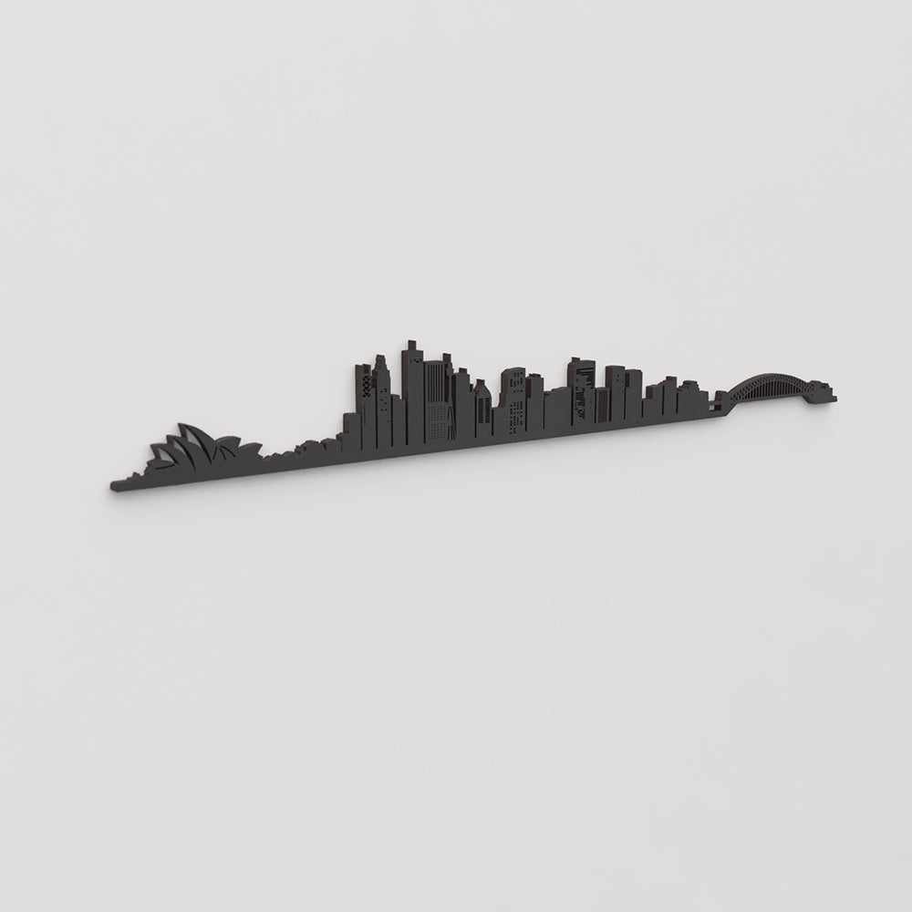 Perspectiva lateral del skyline Sidney en madera negra.