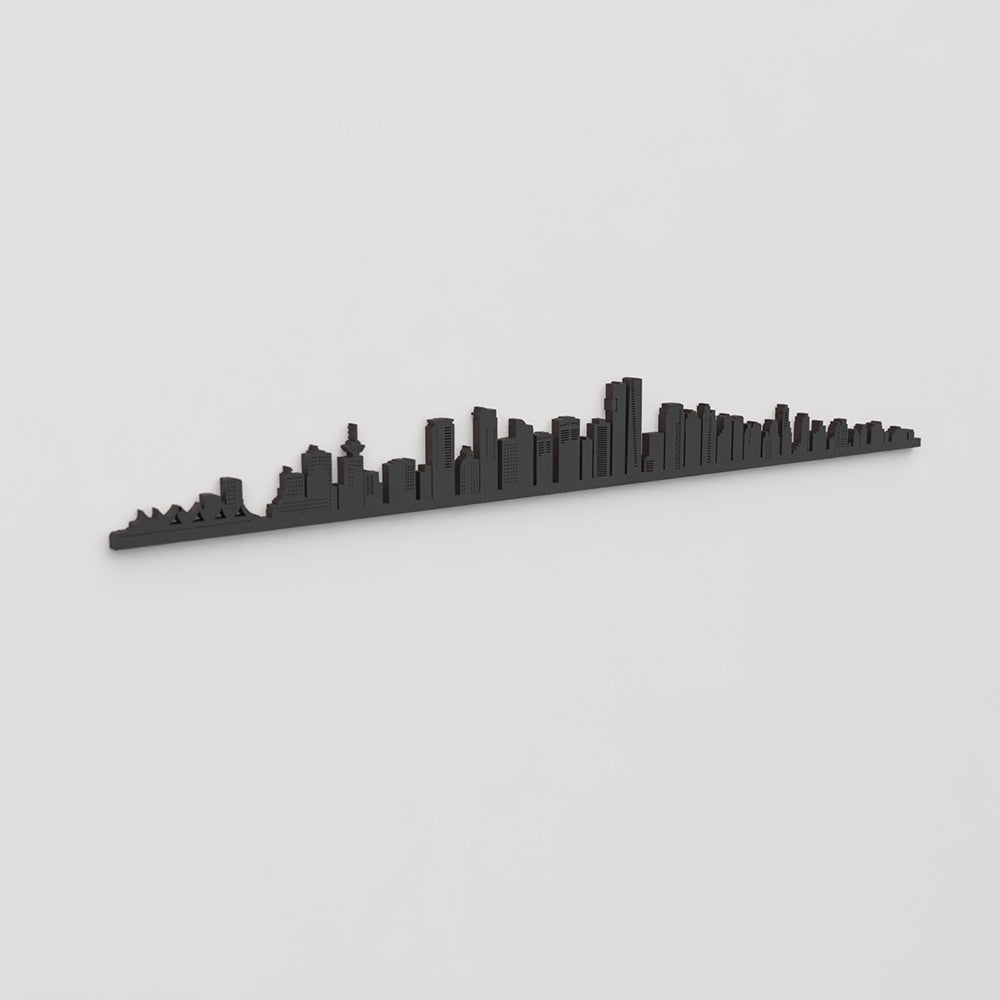 Perspectiva lateral del skyline Vancouver en madera negra.